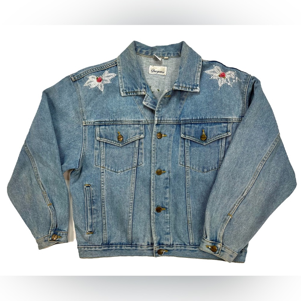BERGAMO Rose Heart Laced Denim Jacket